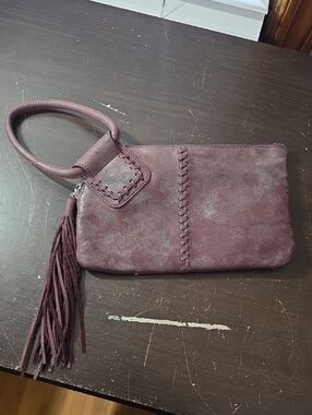 HOBO Plum Suede Wristlet with Tassel Handle